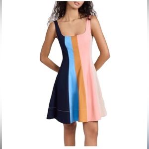 STAUD COLOR BLOCK FIT N FLARE DRESS